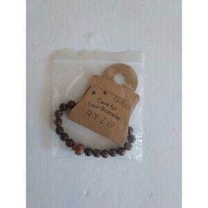 RYZE Natural Wood Bead Stretch Bracelet w/ Mushroom NEW Fits Most